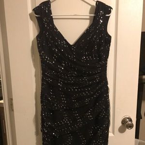 Sequined Knee Length Black Cocktail Dress